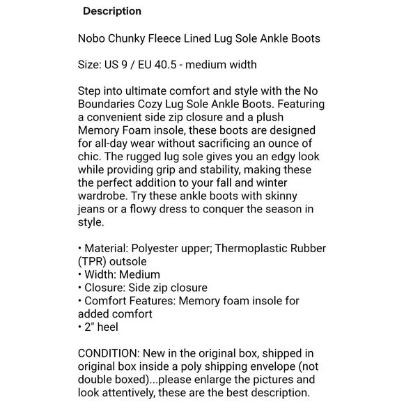 Nobo Chunky Fleece Lined Lug Sole Ankle Boots  Size 9  Cognac Y2K Inspired - Picture 9 of 10